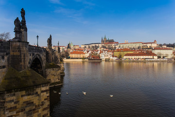 Fototapeta na wymiar Prague castle and Charles bridge with Vltava river, Prague, Czech Republic