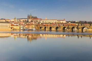 Prague castle and Charles bridge with Vltava river, Prague, Czech Republic