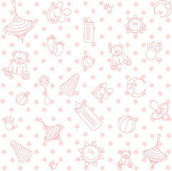 pink background of toys for girls