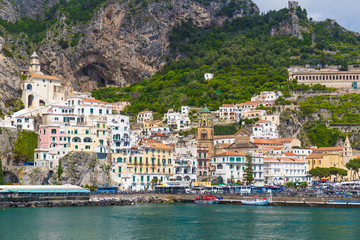 Fototapeta na wymiar Beautiful town of Amalfi,front view, Amalfi coast, Campania, Italy
