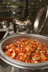 Main dishes served in international buffet restaurant