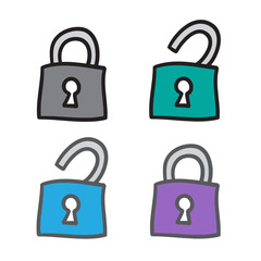 Locks icon set vector line doodle symbols