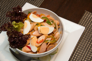 mixed sausage and vegetables salad