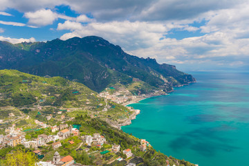 Obraz premium Amazing view of Amalfi coast and town of Maiori from Ravello village, Campania region, South of Italy