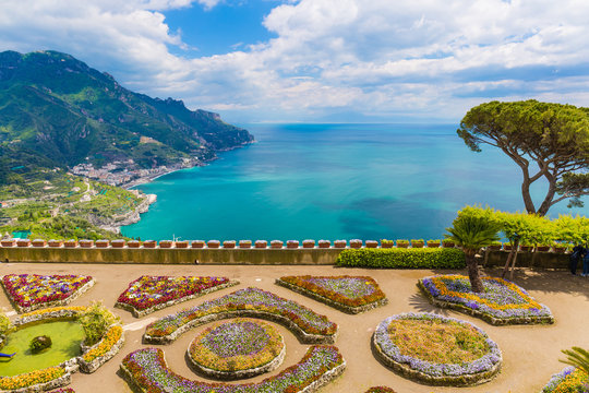 Fototapeta Fantastic view from Villa Rufolo, Ravello town, Amalfi coast, Campania region, Italy