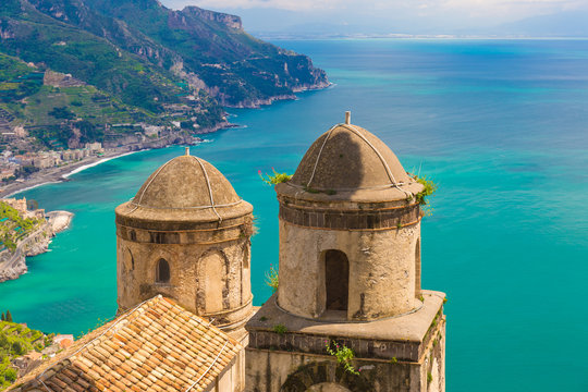 Fantastic view from Villa Rufolo, Ravello town, Amalfi coast, Campania region, Italy