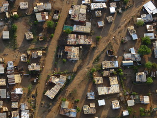South African township with tin shacks from above - obrazy, fototapety, plakaty