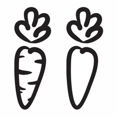 2 orange carrots vector illustration icons black and white