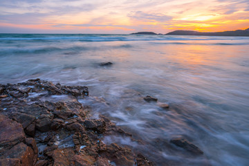 The beautiful sunset at the beach of Chonburi the province in the east part of Thailand.