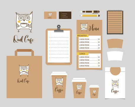 Cafe Stationery, Coffee shop Branding Mock-up, vector menu