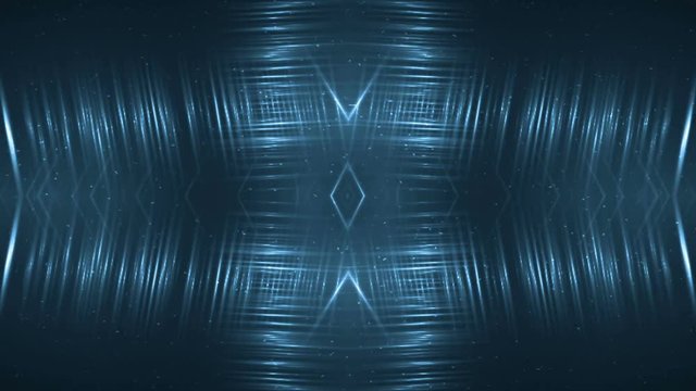 VJ Fractal blue kaleidoscopic background. Background motion with fractal design on black background. Disco spectrum lights concert spot bulb. Light Tunnel. Seamless loop.
