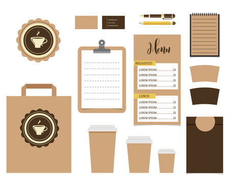 Cafe Stationery, Coffee shop Branding Mock-up, vector menu