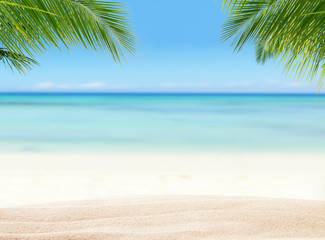Summer sandy beach with blur ocean on background