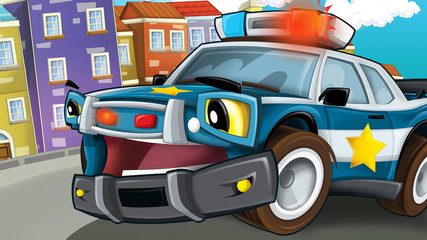 Cartoon scene of police pursuit - policeman is waiting - illustration for children