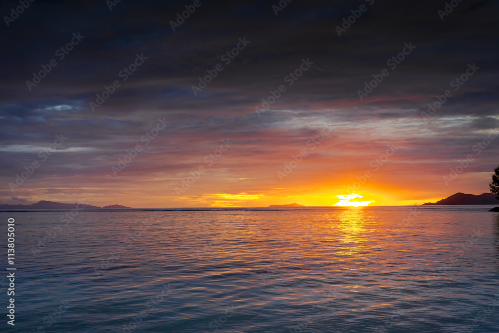 Wall mural sunset colors of seychelles