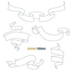 Vector ribbons set. Decorative contour elements.