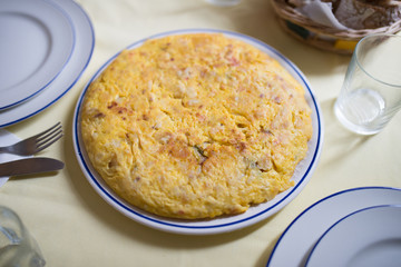 Spanish omelette on a table