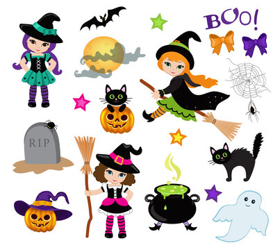 Halloween Cute Witches set