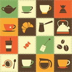 background with coffe and tea cup icons