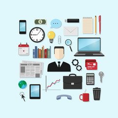 Set of vector icons on the theme of the business, office, financ