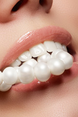 Perfect smile before and after bleaching. Dental care and whitening teeth
