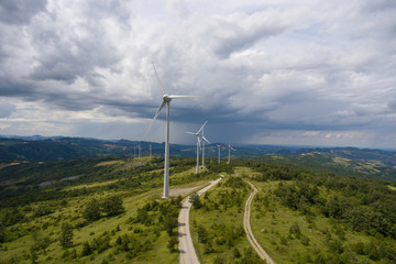 Fototapeta na wymiar Aerial view of wind turbine blades