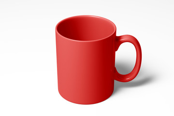 red mug right handle on white background