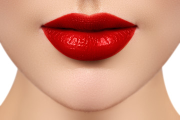 Fototapeta premium Sexy Lips. Beauty red lips makeup detail. Beautiful make-up