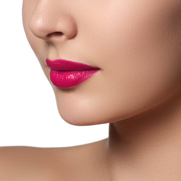 Sexy Lips. Beauty pink lips makeup detail. Beautiful make-up