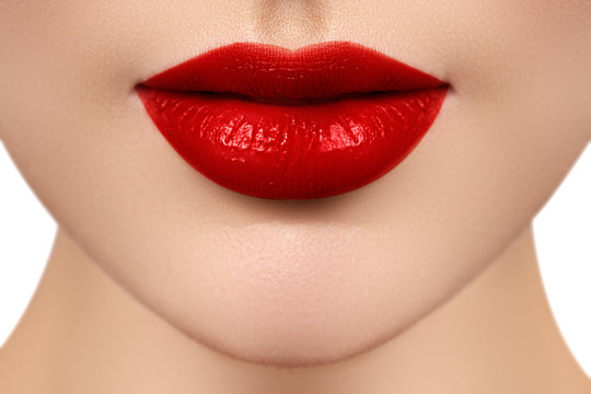 Sexy Lips. Beauty red lips makeup detail. Beautiful make-up