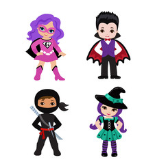 Happy Halloween. Funny little children in colorful costumes. Vector illustration. Icon.