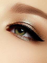 Elegance close-up of beautiful female eye with fashion eye shadow