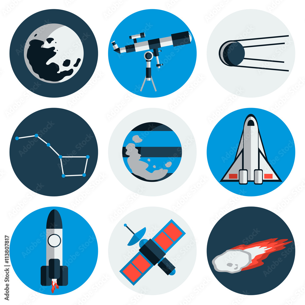 Canvas Prints flat design icons of space and astronomy.