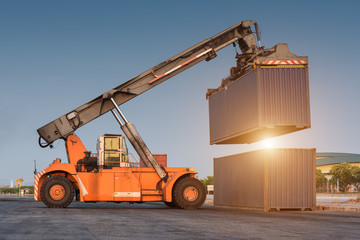 forklift handling holding container box