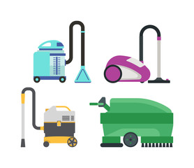 Set of different vacuum cleaners vector.