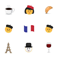 Set of french emoticon vector isolated on white background. Emoji vector. Smile icon set. Emoticon icon web.