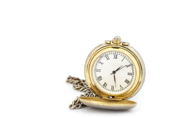 old pocket watch on white background.