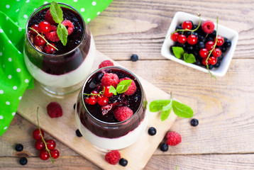 dessert with yougurt and jam