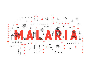 Design concept epidemic of malaria. Modern line style illustration. Concepts of words malaria, style thin line art, design banners for website and mobile website. Easy to edit. - obrazy, fototapety, plakaty