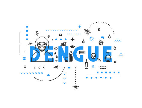 Design concept virus of dengue. Modern line style illustration. Concepts of words dengue, style thin line art, design banners for website and mobile website. Easy to edit.