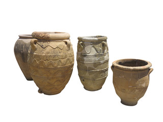 Ancient clay Minoan decorated amphora isolated
