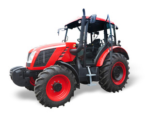 Fototapeta na wymiar New red powerful tractor isolated over white