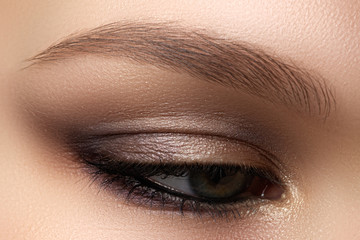 Eye makeup. Beautiful eyes make-up. Holiday makeup detail. Long lashes