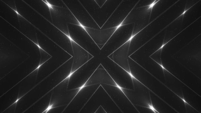 VJ Fractal silver kaleidoscopic background. Background grey motion with fractal design on black background. Disco spectrum lights concert spot bulb. Light Tunnel. Seamless loop.