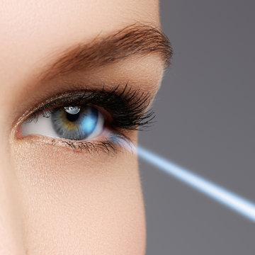 Laser vision correction. Woman's eye. Human eye