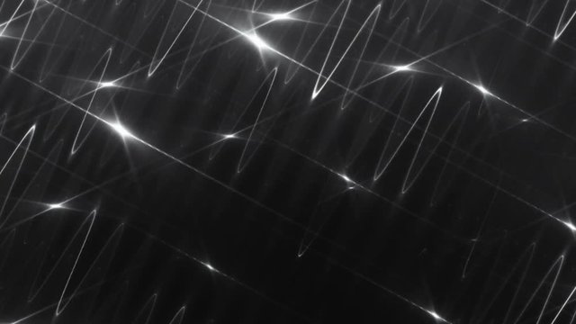 Abstract grey background music videos. Lights disco background with energetic waves and lines. Bright flood lights flashing with stars. Seamless loop.