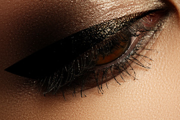 Elegance close-up of beautiful female eye with fashion eyeshadow