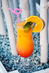 Fresh cocktail with orange, with mint and ice. Alcoholic, non-alcoholic drink-beverage