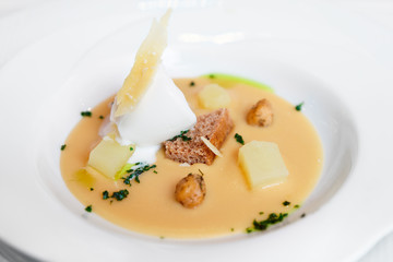 Pureed beans, bread, cheese and ice-cream