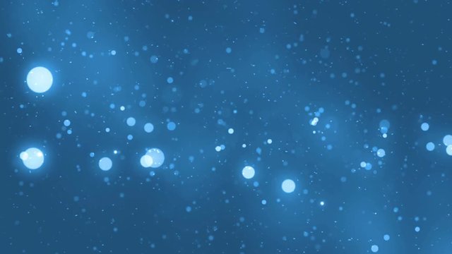 Abstract lights bokeh blue background. Moving gloss particles background. Soft beautiful backgrounds. Seamless loop.